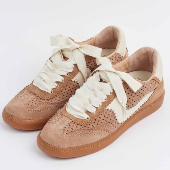 Dolce Vita Notice Eyelet Perf Sneakers Camel Suede - Picture 1 of 8